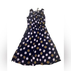 Boden Womens Sleeveless Polka Dot Maxi Dress Navy, White, Gold Size 4 Long